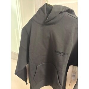 Fear of God Essentials Hoodie Black Rubberized Logo Streetwear XS 0599-454